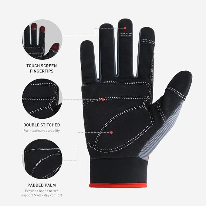 Anti-Vibration Work Gloves – Durable, Touchscreen Utility Gloves for Yard & Brush Work